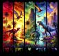 Preview: Dinosaurier Panel Stoff bunt – Dino Stoff