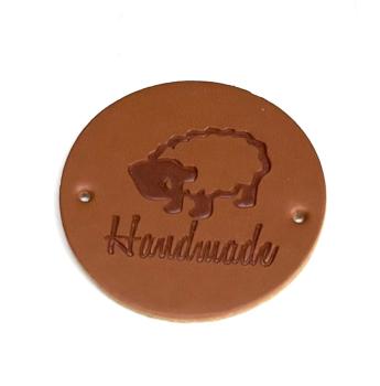 Kunstlederlabel rund Handmade Schaf
