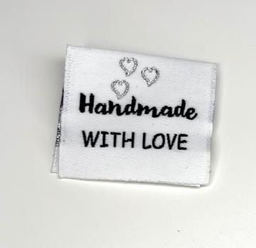 Webetikett Handmade with Love - Glitzer Herzen