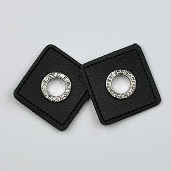 1 Paar Ösenpatch Quadrat glitzer schwarz 11mm