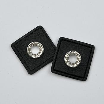 1 Paar Ösenpatch Quadrat glitzer schwarz 8mm