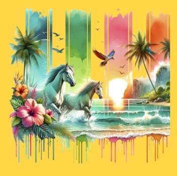 Summer Print - Panelbild Pferde 70cm - BIO Jersey