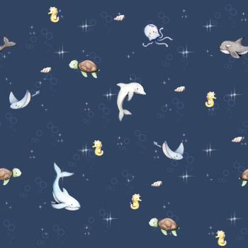 Little Ocean - Allover blau - Überbreite BIO Jersey