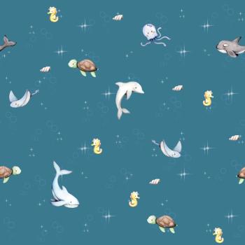 Little Ocean - Allover türkis - Überbreite BIO Jersey