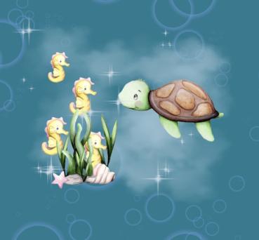 Little Ocean - Panelbild Schildkröte türkis 70cm - BIO Jersey