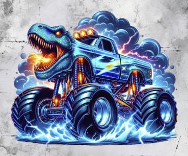 Monstertrucks - Panelbild Dino grau 70cm - BIO Jersey