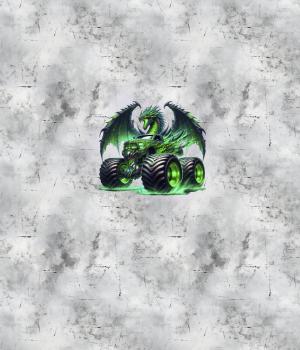 Preview: Monstertrucks - Panelbild Drache grau 70cm - BIO Jersey