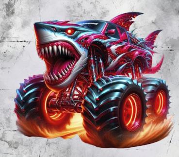 Monstertrucks - Panelbild Hai grau 70cm - BIO Jersey
