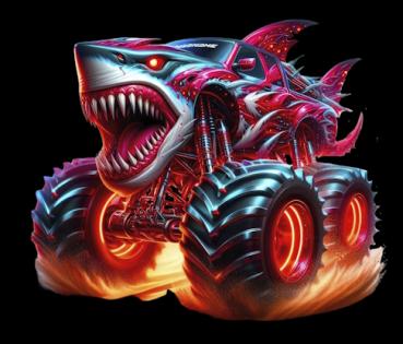 Monstertrucks - Panelbild Hai schwarz 70cm - BIO Jersey