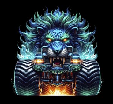 Monstertrucks - Panelbild Löwe schwarz 70cm - BIO Jersey