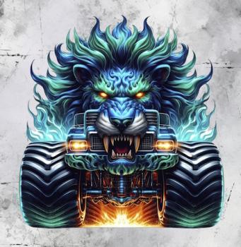 Monstertrucks - Panelbild Löwe grau 70cm - BIO Jersey