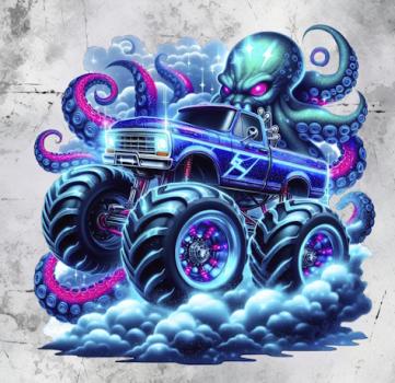 Monstertrucks - Panelbild Oktopus grau 70cm - BIO Jersey
