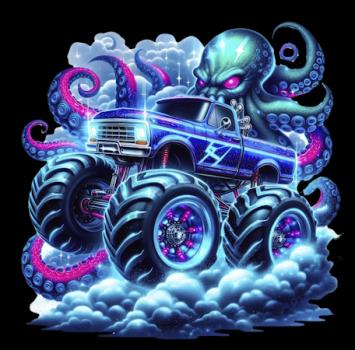 Monstertrucks - Panelbild Oktopus schwarz 70cm - BIO Jersey