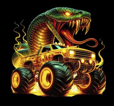 Monstertrucks - Panelbild Schlange schwarz 70cm - BIO Jersey