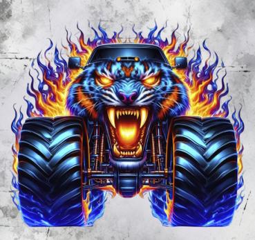 Monstertrucks - Panelbild Tiger grau 70cm - BIO Jersey
