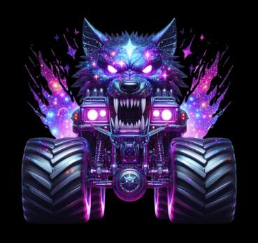 Monstertrucks - Panelbild Wolf schwarz 70cm - BIO Jersey