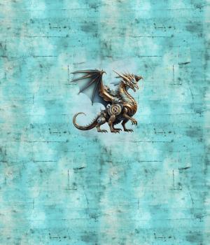 Preview: Steampunk - Panelbild Drache 70cm - BIO Jersey