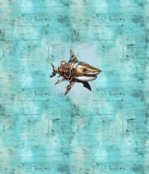 Preview: Steampunk - Panelbild Hai 70cm - BIO Jersey