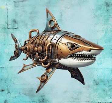 Steampunk - Panelbild Hai 70cm - BIO Jersey
