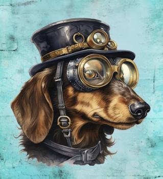 Steampunk - Panelbild Hund 70cm - BIO Jersey