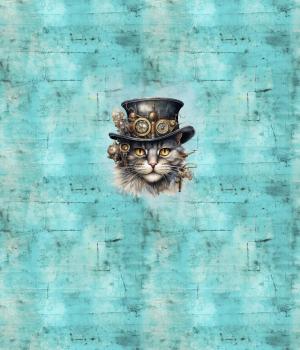 Preview: Steampunk - Panelbild Katze 70cm - BIO Jersey