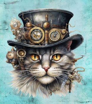 Steampunk - Panelbild Katze 70cm - BIO Jersey