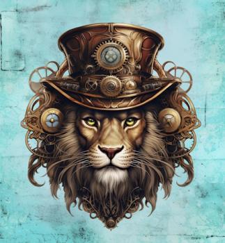 Steampunk - Panelbild Löwe 70cm - BIO Jersey