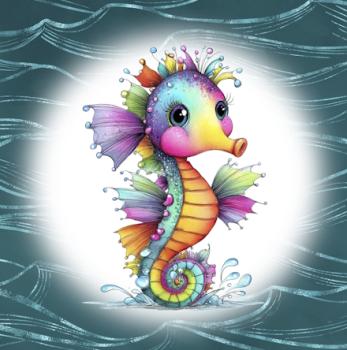 Summer - Panelbild Seepferdchen 70cm - BIO Jersey