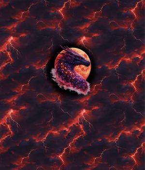 Preview: Drachen - Panelbild Drache rot 70cm - BIO French Terry