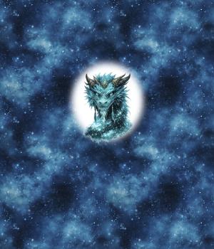 Preview: Drachen - Panelbild Drache türkis 70cm - BIO French Terry