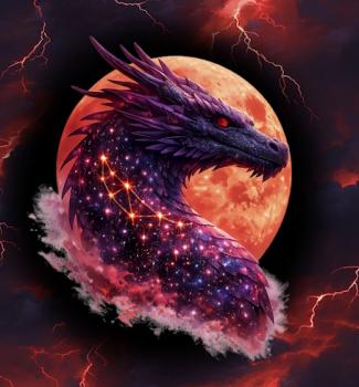 Drachen - Panelbild Drache rot 70cm - BIO French Terry