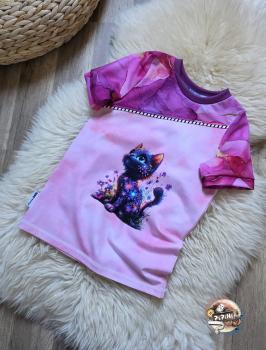 Preview: Fantasie - Panelbild Katze rosa 70cm - BIO Jersey