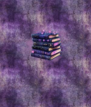 Preview: Fantasie - Panelbild Bücher lila 70cm - BIO Jersey
