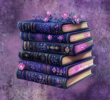 Fantasie - Panelbild Bücher lila 70cm - BIO Jersey