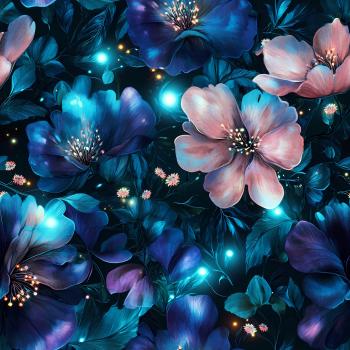 Fantasie - Blumen blau - Überbreite BIO Jersey