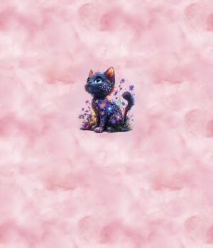 Preview: Fantasie - Panelbild Katze rosa 70cm - BIO Jersey