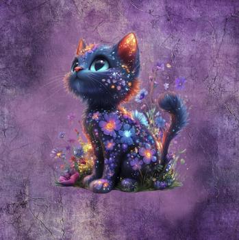 Fantasie - Panelbild Katze lila 70cm - BIO Jersey