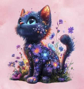 Fantasie - Panelbild Katze rosa 70cm - BIO Jersey