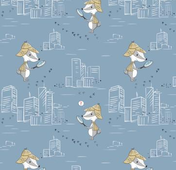 Preview: Großstadt Spürnase - Panel jeansblau 60x180cm - BIO Jersey
