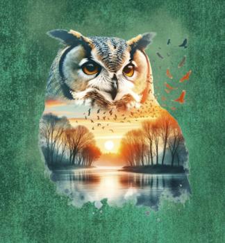 Sunset - Panelbild Eule smaragd 70cm - BIO French Terry