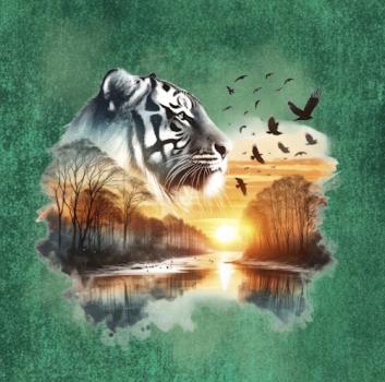 Sunset - Panelbild Tiger smaragd 70cm - BIO French Terry