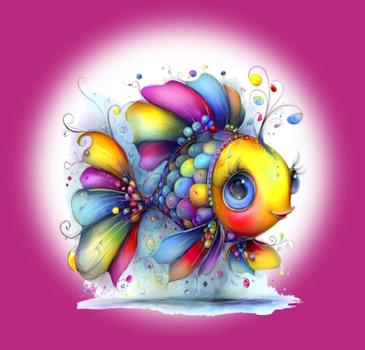 Rainbow - Panelbild Fisch 70cm - BIO French Terry