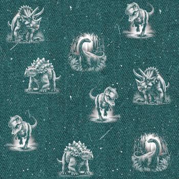 Allover Denim - Dinos petrol - Überbreite BIO French Terry