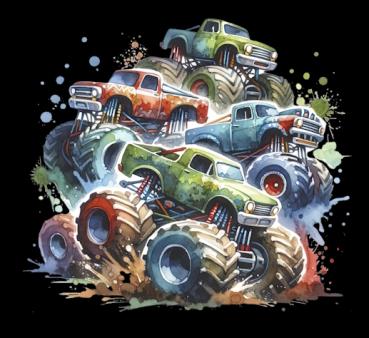 Print - Panelbild Monstertrucks 70cm - BIO French Terry