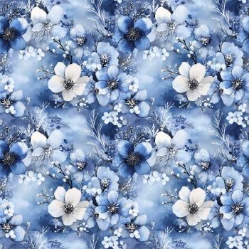 Winter Blumen blau - Überbreite BIO French Terry