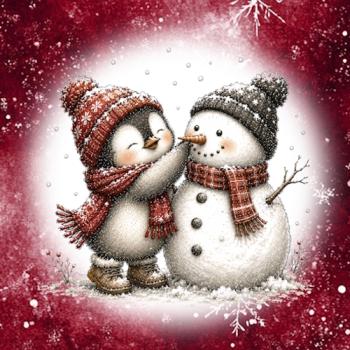 Winter Panel Pinguin und Schneemann - BIO French Terry