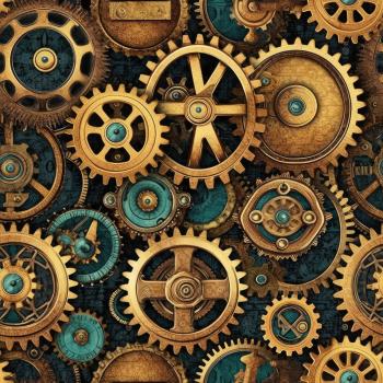 Steampunk Zahnräder Stoff – BIO French Terry