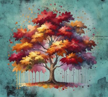 Hello Autumn - Panelbild Baum 70cm - BIO French Terry