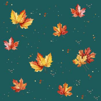 Rest 1m - Hello Autumn - Allover Blätter - Überbreite BIO French Terry