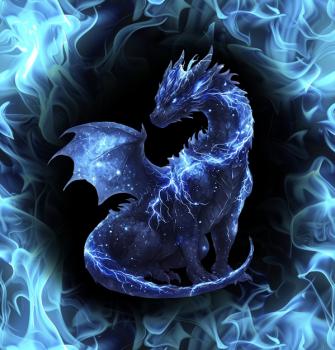 On Fire - Panelbild Drache blau 70cm - BIO French Terry